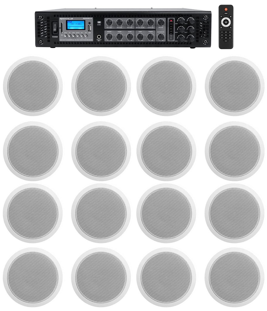 AMPLIFICADOR ROCKVILLE AMP+16 ALTAVOCES DE TECHO BLANCOS DE 6 PULGADAS