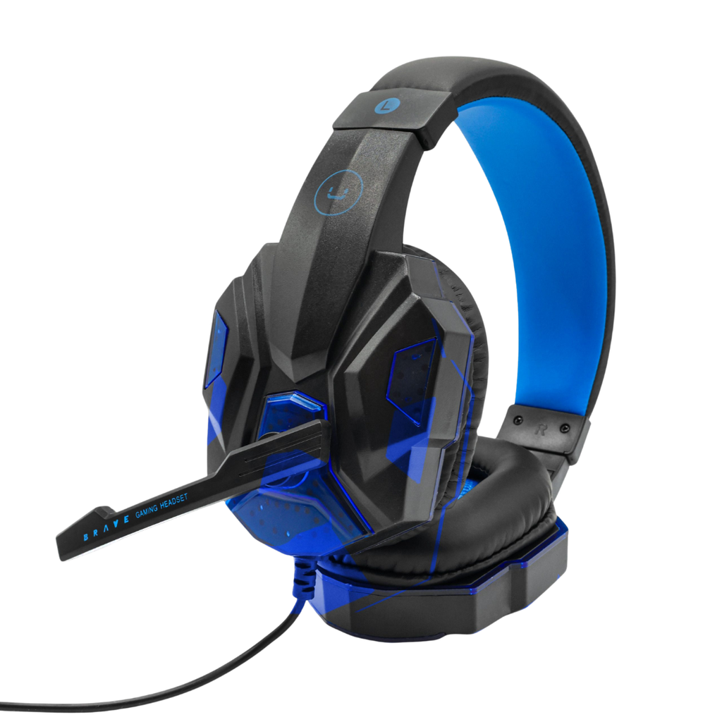 AUDIFONOS UNNO TEKNO GAMING BRAVE MICROFONO 3.5 USB LUCES AZUL HS7230BL