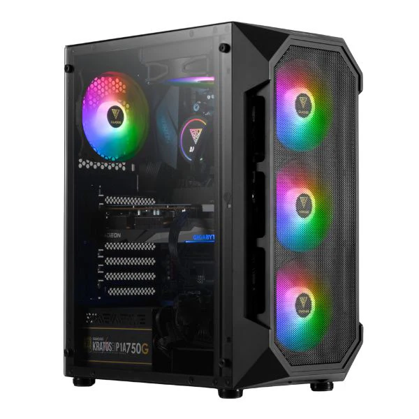 CASE GAMDIAS GAMING AURA GC1 ELITE ATX | 3X USB | AUDIO HD | 4X FAN ARGB 12CM | FRONTAL MALLA | LATERAL VIDRIO | NEGRO