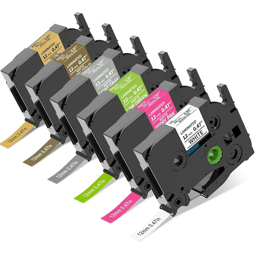 CINTA ETIQUETADORA BROTHER P-TOUCH TZE 0.472 IN X 0.47 LAMINADA TZ 1|2 PULGADAPT-D210 D220 H110 1000 1280 D400 PACK 6