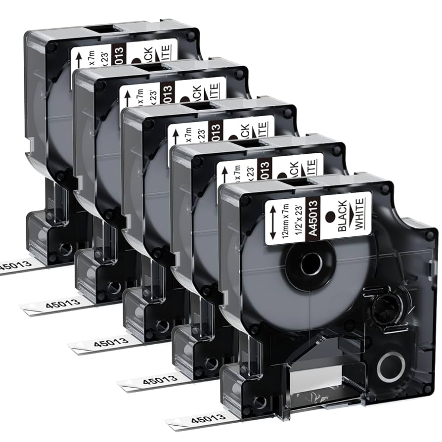 CINTA ETIQUETADORA DYMO D1 45013 1|2 PULGADA X 23 PIES NEGRO SOBRE BLANCO A45013 | S0720530 PACK 6