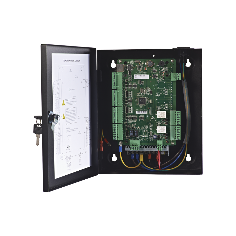 CONTROLADOR DE ACCESO DS-K2802 INTEGRABLE CON VIDEOVIGILANCIA | 10.000 TARJETAS | GABINETE | FUENTE ALIMENTADOR 12VCD 8A