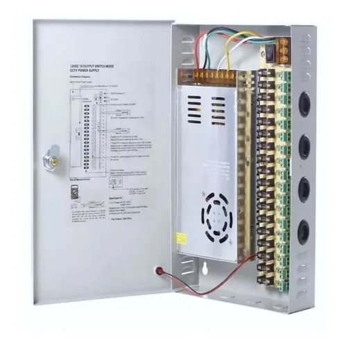 FUENTE CENTRALIZADA 12V 18 CANALES 20 AMPER GRIS