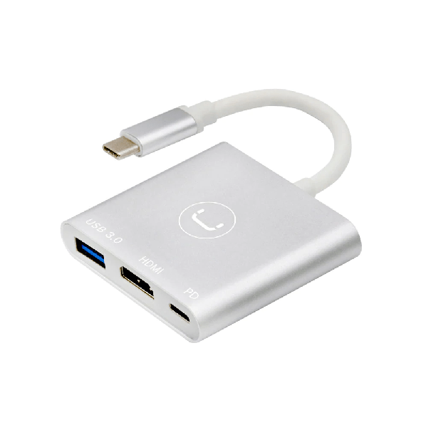 HUB MINI UNNO TEKNO 3 PUERTOS HDMI 4K + USB 3.0 + PD 60W - 3 AMP HB1101SV