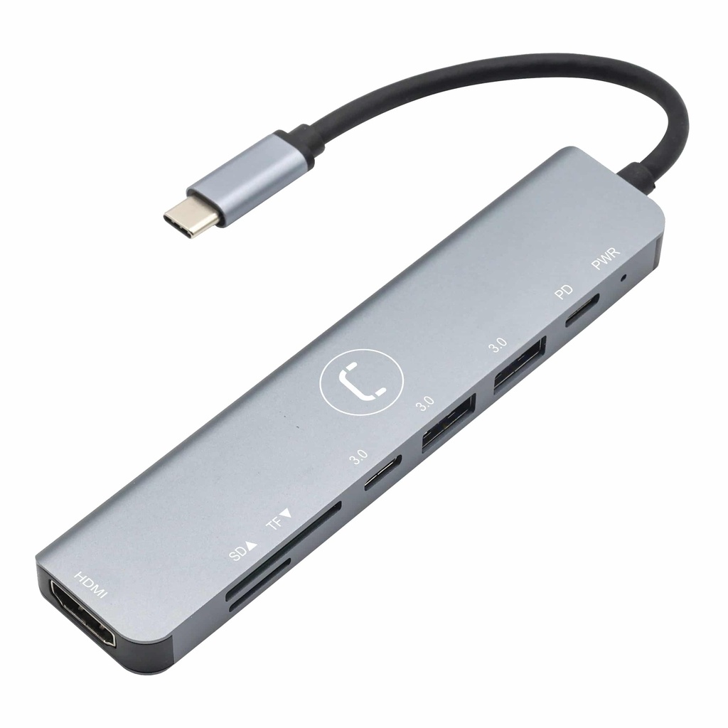 HUB MINI UNNO TEKNO 7 PUERTOS TIPO C HDMI 4K | USB A | USB C | SD | MICRO SD HB1107SV