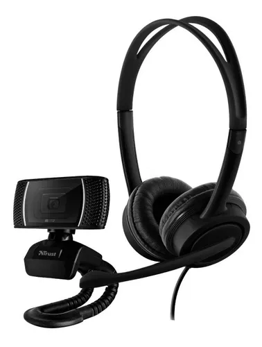 KIT AUDIFONOS Y WEBCAM TRUST DOBA MICROFONO HD USB 2.0 NEGRO