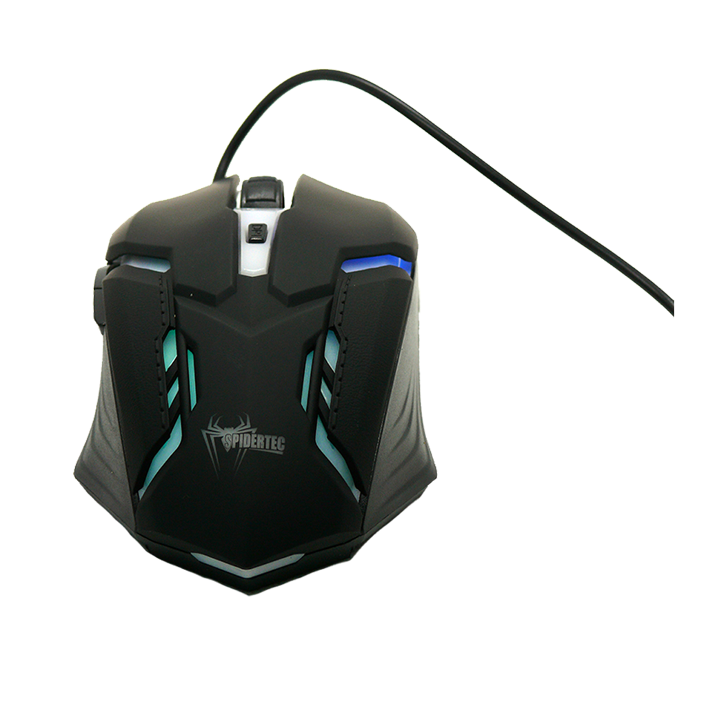 MOUSE SPIDERTEC OPTICO 3 BOTONES 1600DPI USB NEGRO RGB