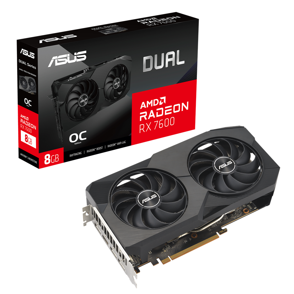 TARJETA DE VIDEO ASUS GEFORCE DUAL RX7600 AMD RADEON 8GB GDDR6 | 22745MHZ | 128BIT | 550W | HDMI - DPORT