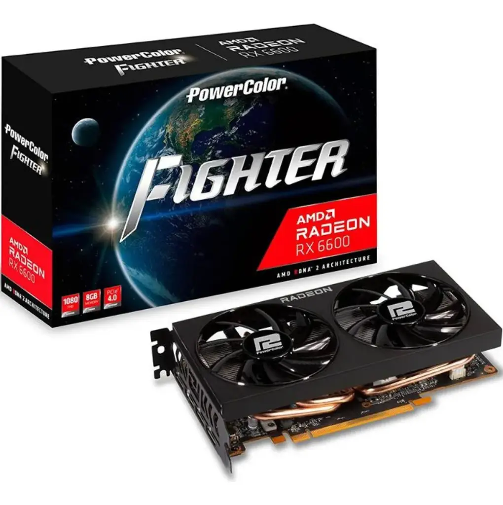 TARJETA DE VIDEO POWERCOLOR FIGHTER AMD RADEON RX6600 8GB GDDR6 128BIT 2044MHZ HDMI + 3 DISPLAY PORT