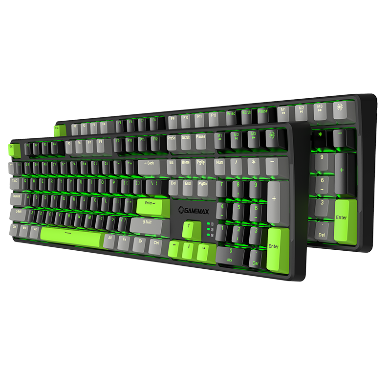 TECLADO GAMEMAX GAMING RAMPAGE X1 | 108 TECLAS MECANICO | CONECTOR TIPO-C | 20 MODOS DE LUZ | NEGRO-GRIS