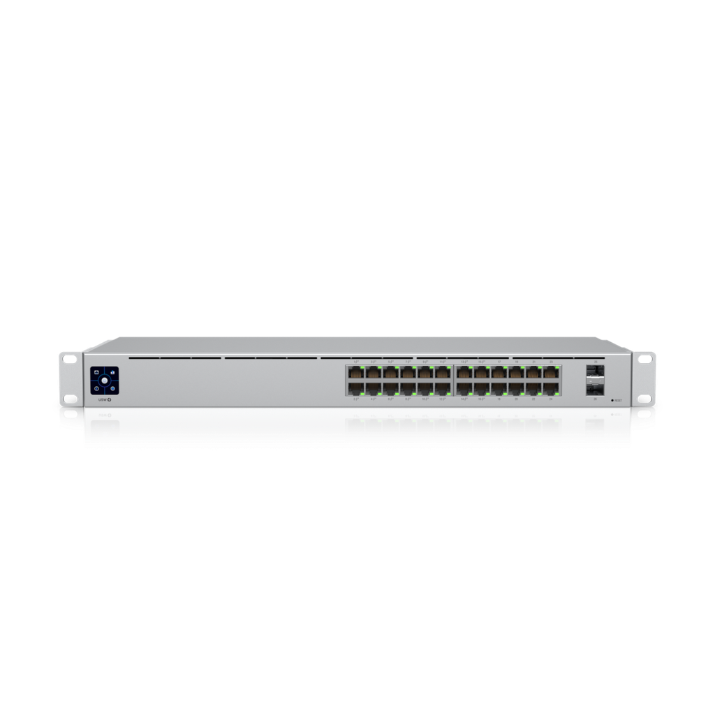 USW-24-POE UBIQUITI SWITCH UNIFI 24 PUERTOS POE GIGABIT + 2 SFP PANTALLA TOUCH HASTA 26GBPS CONMUTACION HASTA 52GPS.