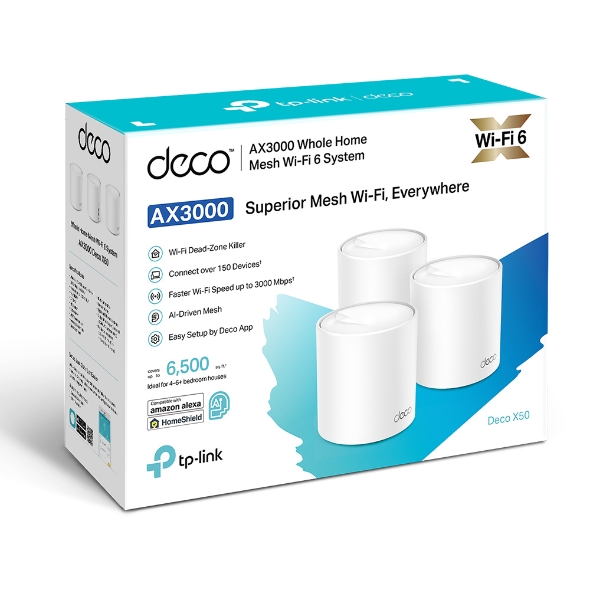 ROUTER DECO-X50-3P AX3000 WHOLE HOME MESH WIFI 6 DUAL BAND 3 PACK