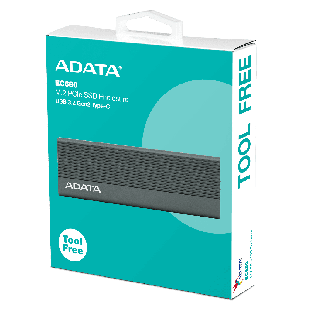 CASE PARA DISCO DURO EXTERNO ADATA EC680| SSD M.2 NVME| USB 3.2| GEN 2| TIPO C| GRIS