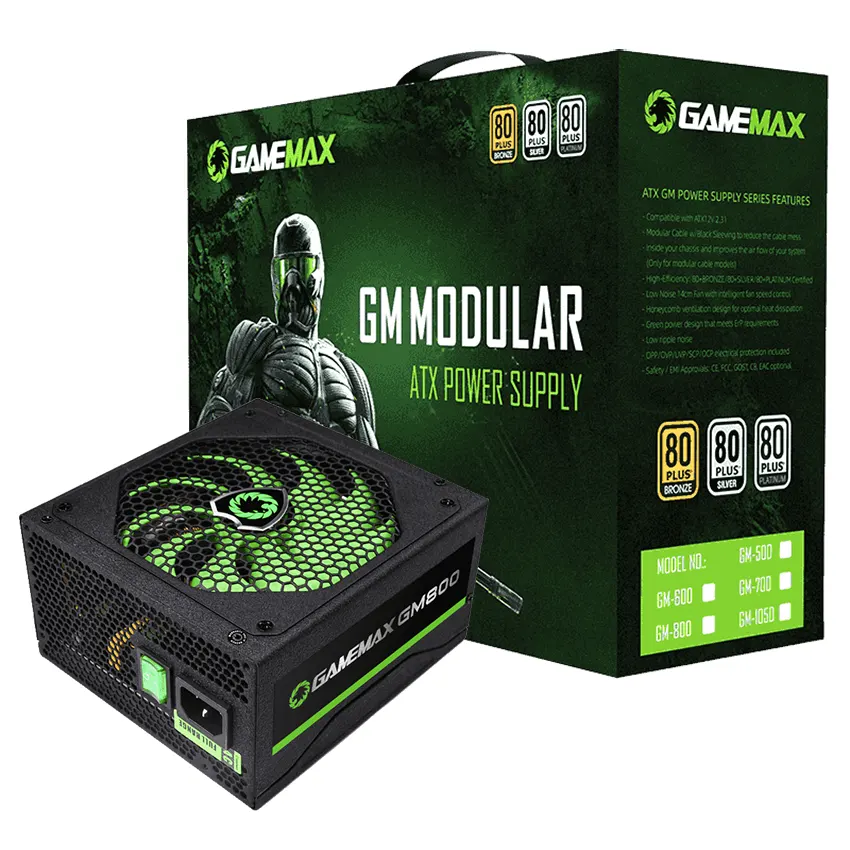 FUENTE DE PODER GAMEMAX 800W GAMING GM-800| 80+BRONZE| ATX APFC| 12V| 100-240V| FULL MODULAR| NEGRO