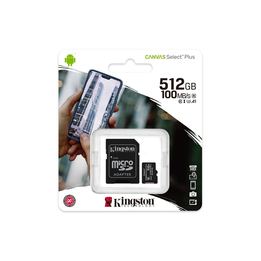 MEMORIA MICRO SD KINGSTON 512GB MICROSD CLASE 10 CON ADAPTADOR 100MBPS