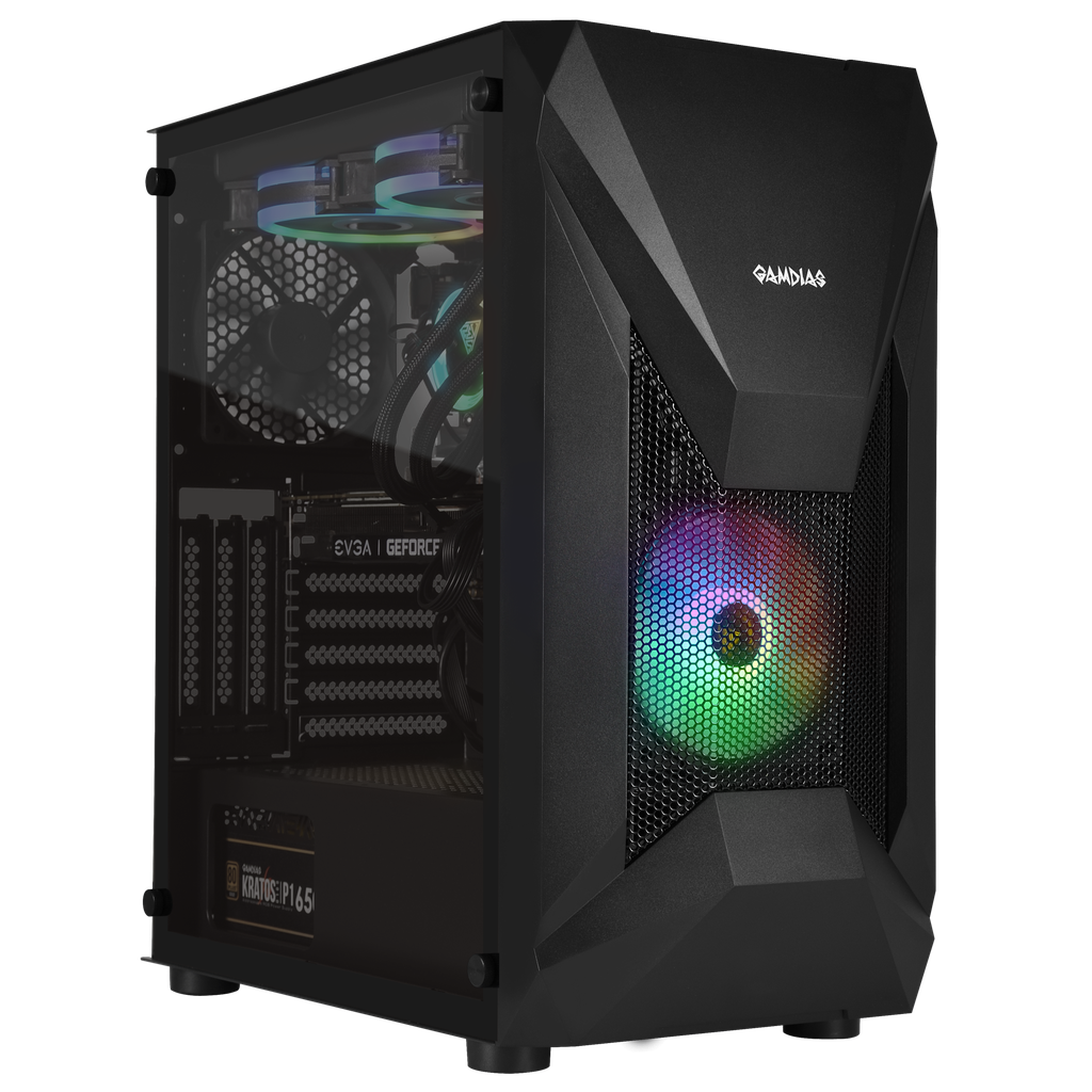 CASE GAMDIAS GAMING ATHENA E1 ELITE ATX | 3X USB | HD AUDIO | FAN ARGB 12CM | FRONTAL MALLA - LATERAL VIDRIO NEGRO