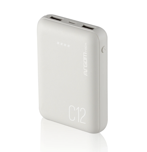 [200509] POWER BANK ARGOM C12 | ULTRA COMPACTO | 12.000MAH | 2 USB | BLANCO ARG-PB-1138WT