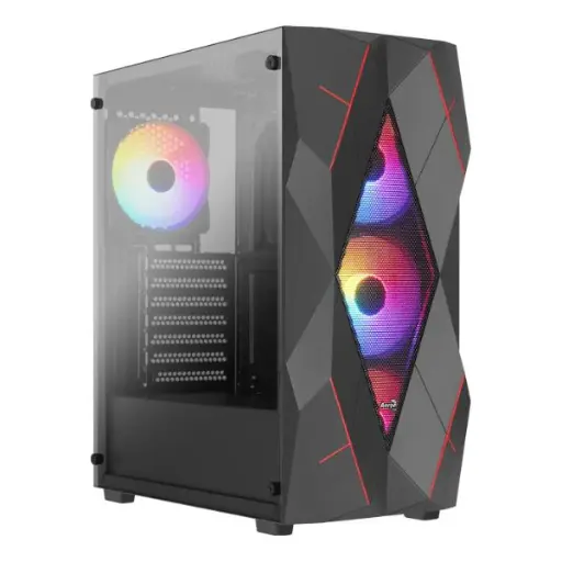 [203856] CASE AEROCOOL VOLCAN MID TOWER NEGRO | 2X USB 2.0 USB-3.0 | 1 HD AUDIO | LATERAL DE VIDRIO