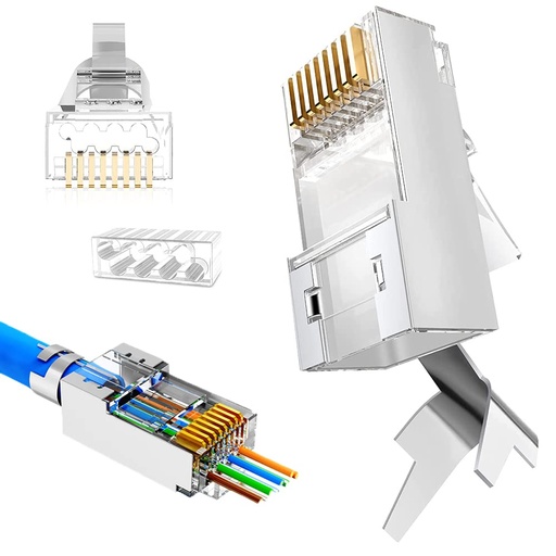 [203458] CONECTOR ZOERAX 30 UNIDADES RJ45 CAT8 | CAT7 | CAT6A 8P | 8C 50UM BLINDADO CHAPADO EN ORO PASO COMPLETO