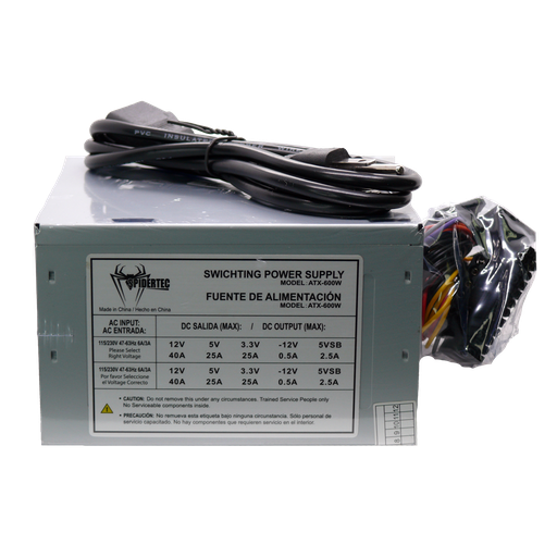 [202251] FUENTE DE PODER SPIDERTEC 600W SATA ATX 2.2| 20+4 ATX-600W