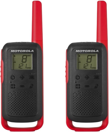 [204368] RADIOS MOTOROLA T210 BIDIRECCIONAL COLOR NEGRO-ROJO PACK 2 UNIDADES