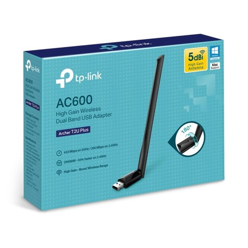 [202041] ADAPTADOR TPLINK T2U AC600 INALAMBRICO USB 2.0 WIFI 600MBPS DOBLE BANDA
