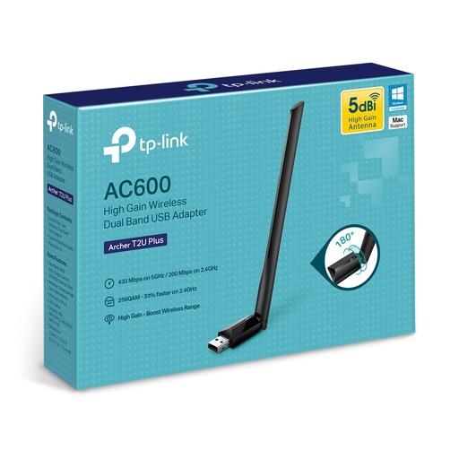 [201255] ADAPTADOR USB TPLINK AC600 ARCHER-T2U-PLUS DUAL BAND ALTA GANANCIA