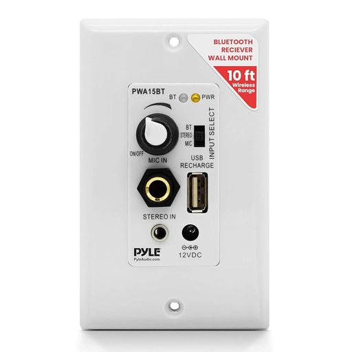 [204387] AMPLIFICADOR DE PARED PYLE 100W 2 SALIDAS TERMINAL BLOCK | BLUETOOTH | USB | AUXILIAR 3.5MM | PWA15BT
