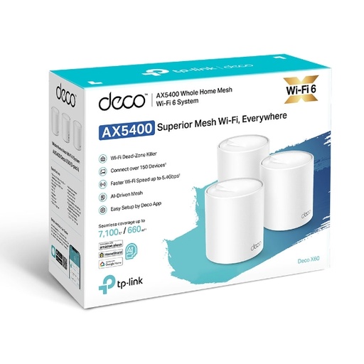 [204445] ROUTER TPLINK DECO X60 AX5400 WHOLE HOME MESH WIFI SYSTEM DUAL BAND WIFI 6 3 PACK DECO-X60-3P