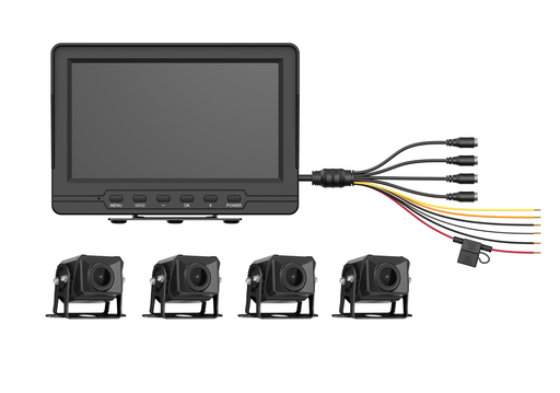 [204637] KIT HIKVISION VEHICULAR 4 CAMARAS 1080P AE-VD2501A-A|NTSC INDOOR | OUTDOOR PANTALLA 7" A COLOR | MICRO SD 64GB EXPANDIBLE A 512GB SOPORTA CAMBIO DE RETROCESO INCLUYE ACCERIOS DE INSTALACION