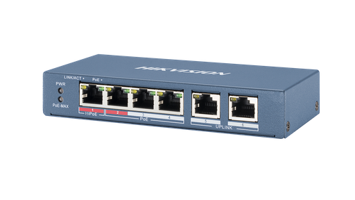 [204845] SWITCH DE ESCRITORIO HIKVISION 4 PUERTOS DS-3E0106HP-E | 10|100 MBPS | 4 POE | 60W | 2 PUERTOS UPLINK