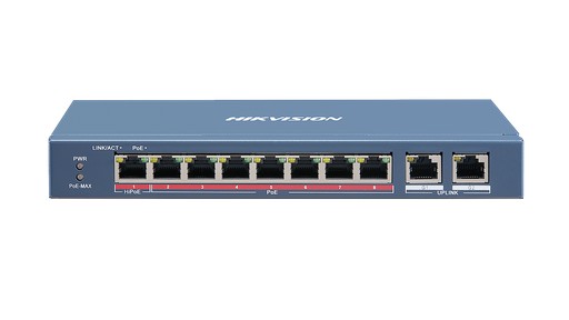 [204846] SWITCH DE ESCRITORIO HIKVISION 8 PUERTOS DS-3E0310HP-E | 8 POE 10|100MBPS | 90W | 2 PUERTOS UPLINK GIGABIT